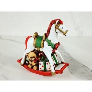 Enesco Christmas Rocking Horse Taper Candle Holder 4 1/2" Holidays 1980 Taiwan